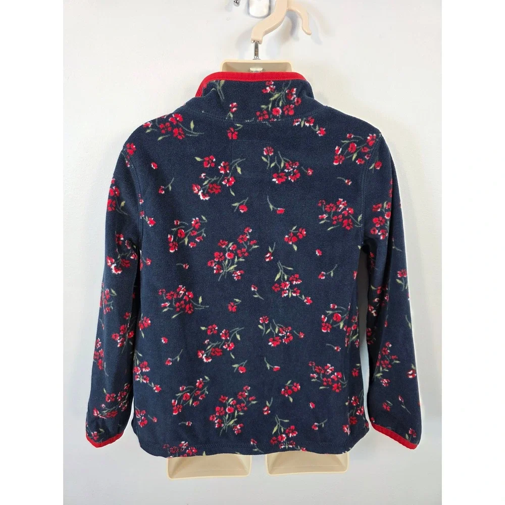OshKosh B'gosh Toddler Girls 5t Fleece Pullover Navy Floral Print Red Trim /B29